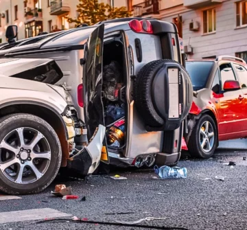 Car crash accident. Collision and damage in the city of three cars. damages in a multi-car accident