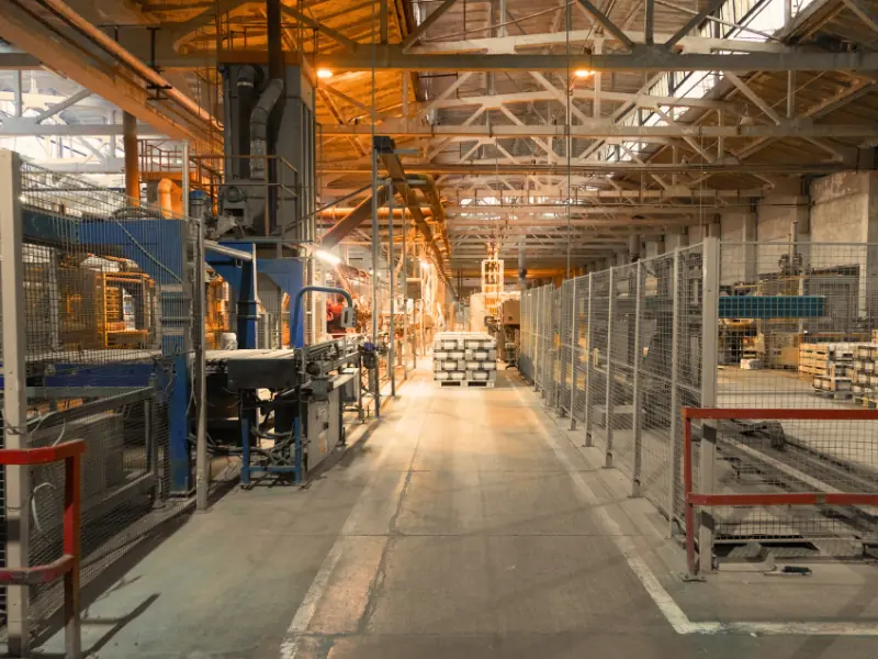 A huge industrial warehouse filled with equipment, materials, and tools